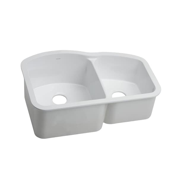 Fireclay 30-3/4 X 20-3/16 X 10-1/2 Offset 60/40 Double Bowl Undermount Sink White